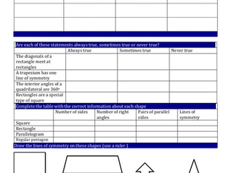 2D shapes including quadrilaterals revision Y5 Y6 SATs