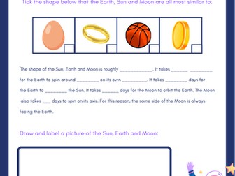 Earth, Moon and Sun Differentiated Worksheets