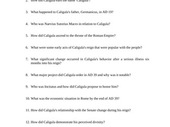 Emperor Caligula Reading Questions Worksheet