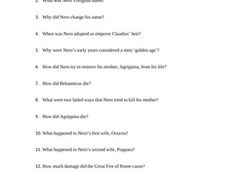 Emperor Nero Reading Questions Worksheet