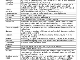 GCSE Chemistry Key word list with definitions