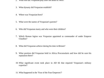 Emperor Vespasian Reading Questions Worksheet
