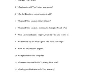 Emperor Titus Reading Questions Worksheet