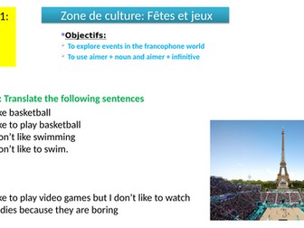2026 New AQA GCSE French module 1 Zone de culture Fetes et jeux