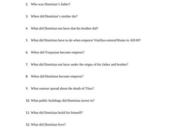 Emperor Domitian Reading Questions Worksheet