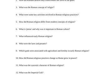 Ancient Roman Religion Reading Questions Worksheet
