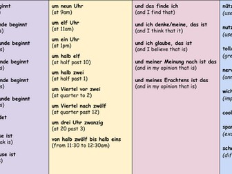 School Day Timings - KS3/4 German - Sentence Builder