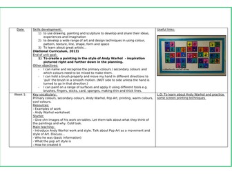 Andy Warhol Year 1 Art planning