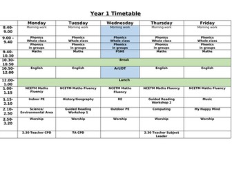 Year 1 Timetable with CP