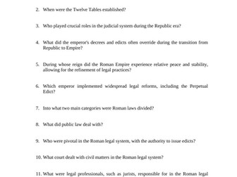 Ancient Rome Laws and Legal System Reading Questions