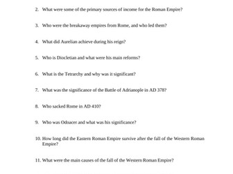 The Decline of Rome Reading Worksheet