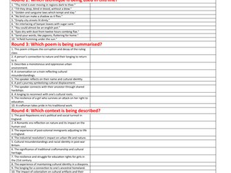 AQA Worlds and Lives Poetry Quiz
