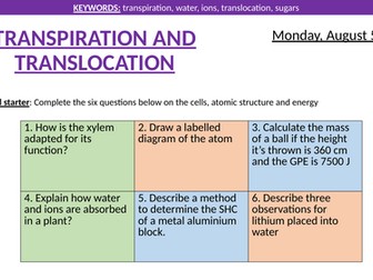 Transpiration and translocation lesson