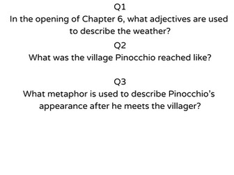 Pinocchio Chapters 6-10 Comprehension Wordsworth Edition