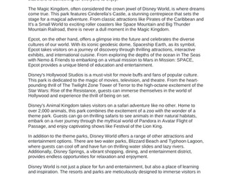 Disney World Comprehension