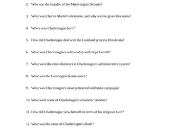 Charlemagne Reading Questions Worksheet