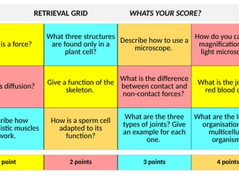 Year 7 retrieval grid (KS3) Starter questions/ retrieval questions