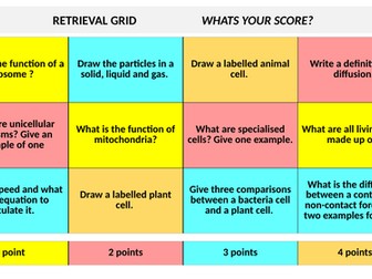 Year 8 retrieval grids KS3 (starter/ retrieval questions)