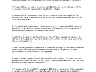 Solving linear equations - worded problems