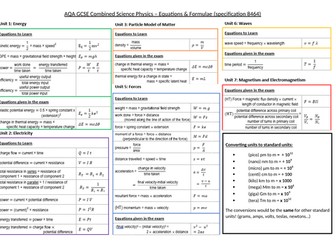 Physics Equation Sheet - AQA Combined Science