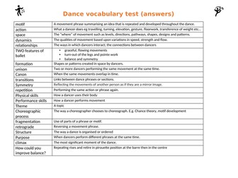 Dance vocabulary test for Year 9 and upwards