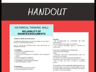 History Skills - Reliability of Sources or Documents - Social Studies