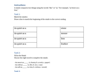 Similes Worksheet Year 4