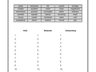 Vocabulary KS2/KS3 Worksheet