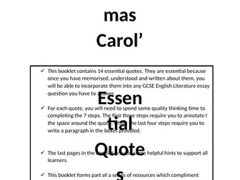 A Christmas Carol Quotes Work Booklet & Retrieval Practice PPT