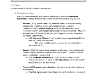 A-level Sociology Education - Class - Summary Notes