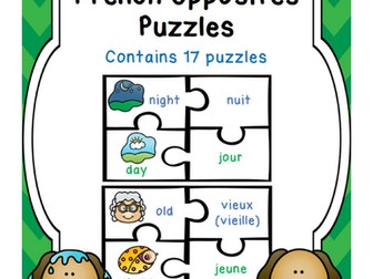 Core French Primary Antonyms Opposite Words Game Puzzles FSL Activity