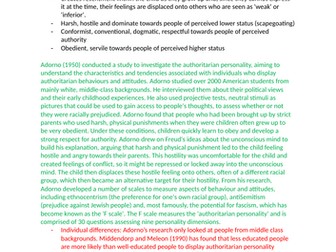 AQA ALEVEL PSYCHOLOGY - Social Influence: Authoritarian Personality