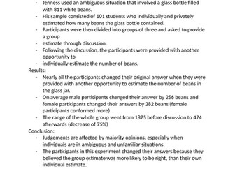 AQA ALEVEL PSYCHOLOGY - Social Influence: Jenness (1932) Conformity Experiment