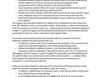 AQA ALEVEL PSYCHOLOGY - Social Influence: Milgram’s Situational Variables affecting obedience