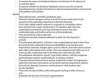 AQA ALEVEL PSYCHOLOGY - Social Influence: Zimbardo’s (1973) Stanford Prison Experiment