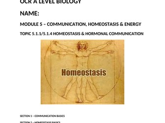 OCR A LEVEL BIOLOGY A H420 MODULE 5 HOMEOSTASIS & HORMONAL COMMUNICATION