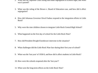 Little Rock Nine Reading Questions Worksheet