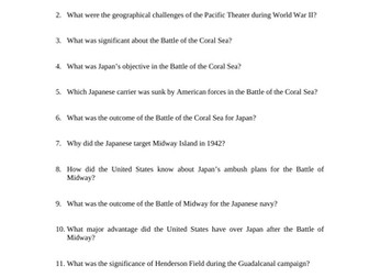 WWII Pacific Sea Battles Viewing Questions Worksheet