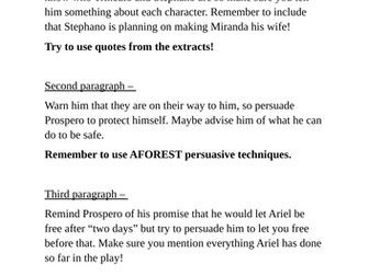 Writing a letter to Prospero from Ariel