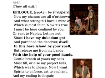 The Tempest - epilogue worksheet /review