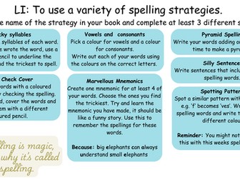 Active Spelling Strategies Menu