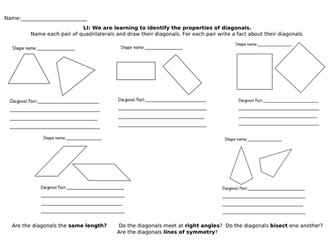 Properties of Diagonals Worksheet