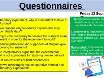 A Level Sociology Research Methods: Questionnaires