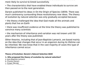 Theory of Evolution, and Speciation text and questions