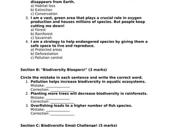 Biodiversity Fun Worksheet