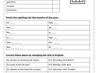 Spanish dates, days and months