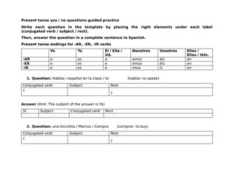 Present tense yes / no questions guided practice (Regular verbs)