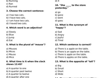 English Grammar Test KS2