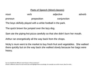 Year 4 Revise: Recognise word classes (parts of speech) Autumn 1