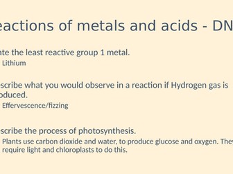 Reactivity Series - Metals with Acid